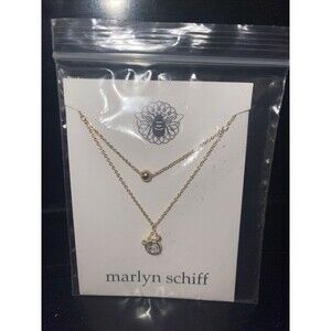 Marlyn Schiff Gold With Crystal Pendant Double Layered Necklace, new in package